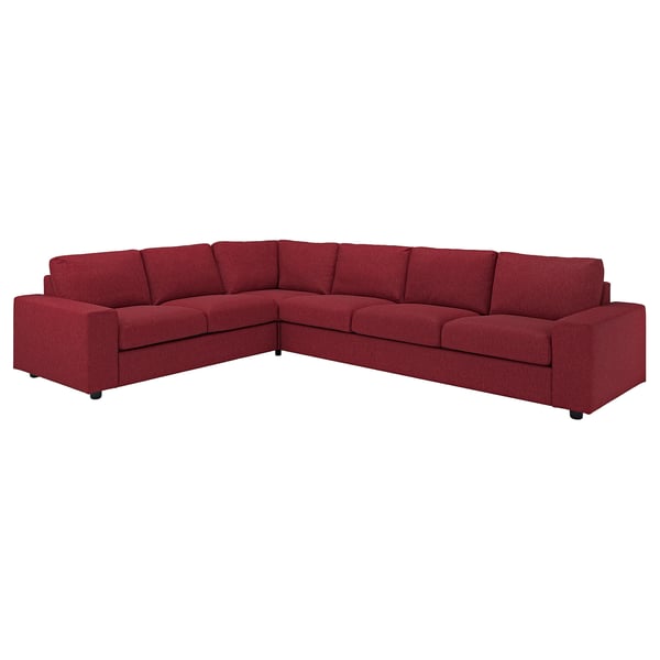 VIMLE cover for corner sofa, 5-seat, with wide armrests/Lejde red/brown