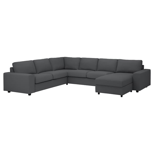 VIMLE cover for corner sofa, 5-seat, with chaise longue with wide armrests/Hallarp grey, 22x48x98 cm