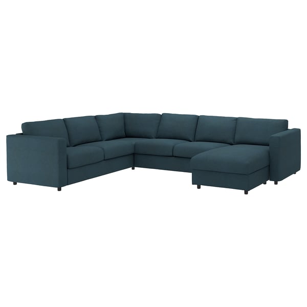 VIMLE cover for corner sofa, 5-seat, with chaise longue/Hillared dark blue
