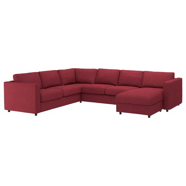 VIMLE cover for corner sofa, 5-seat, with chaise longue/Lejde red/brown