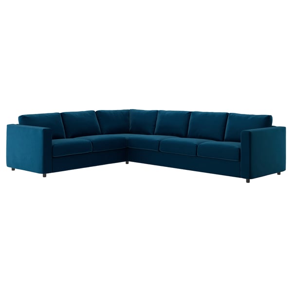 VIMLE cover for corner sofa, 5-seat, Djuparp dark green-blue