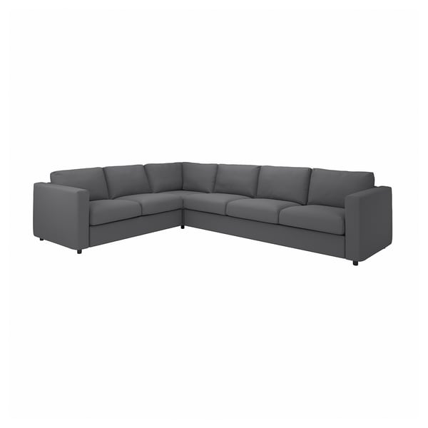 VIMLE cover for corner sofa, 5-seat, Hallarp grey