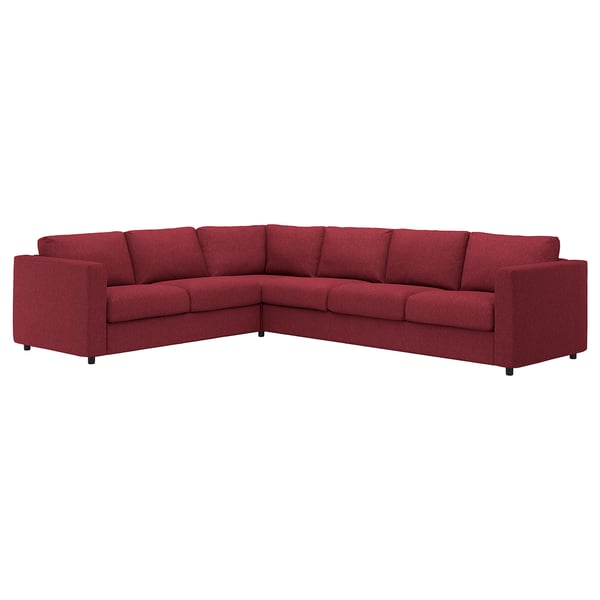 VIMLE cover for corner sofa, 5-seat, Lejde red/brown