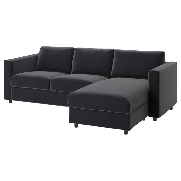 VIMLE cover for 3-seat sofa-bed, with chaise longue/Djuparp dark grey