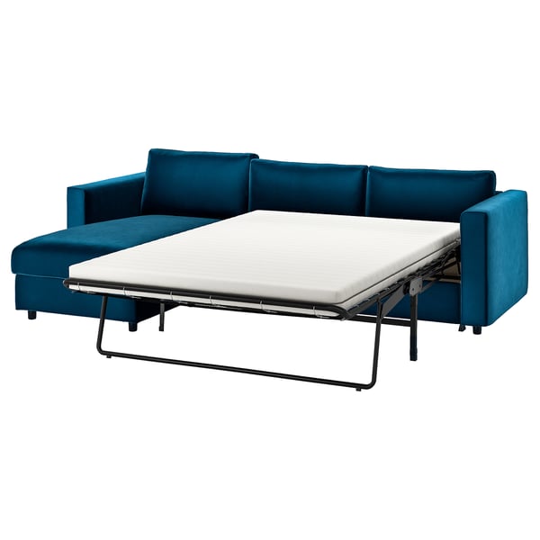 VIMLE cover for 3-seat sofa-bed, with chaise longue/Djuparp dark green-blue