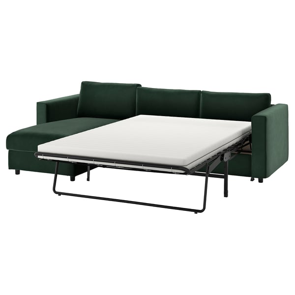 VIMLE cover for 3-seat sofa-bed, with chaise longue/Djuparp dark green
