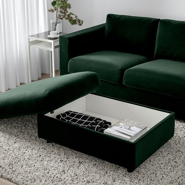 VIMLE footstool with storage, Djuparp dark green, 98x73 cm