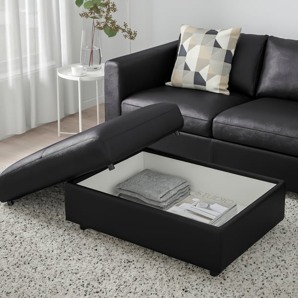 VIMLE footstool with storage, Grann/Bomstad black, 98x73 cm