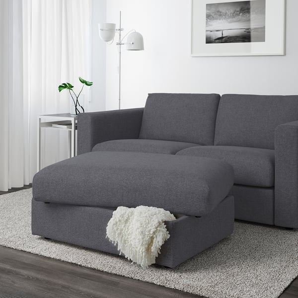VIMLE footstool with storage, Gunnared medium grey, 98x73 cm