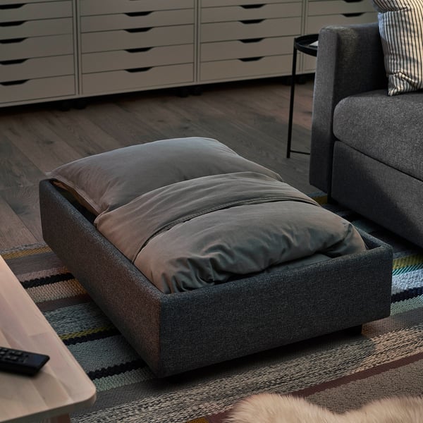 VIMLE footstool with storage, Gunnared medium grey, 98x73 cm