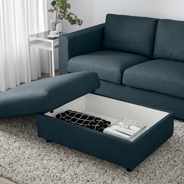 VIMLE footstool with storage, Hillared dark blue, 98x73 cm