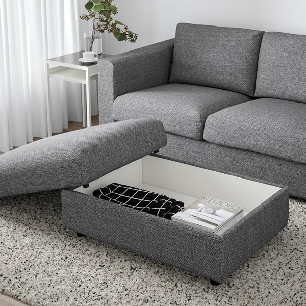 VIMLE footstool with storage, Lejde grey/black, 98x73 cm