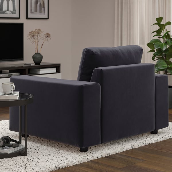 VIMLE armchair, with wide armrests/Djuparp dark grey, 115x83x98 cm