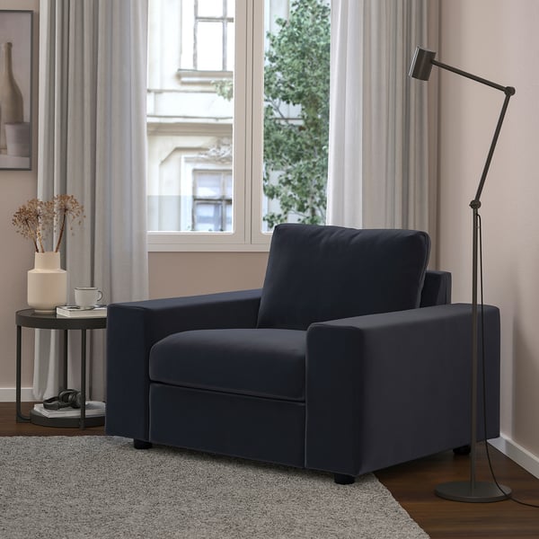 VIMLE armchair, with wide armrests/Djuparp dark grey, 115x83x98 cm