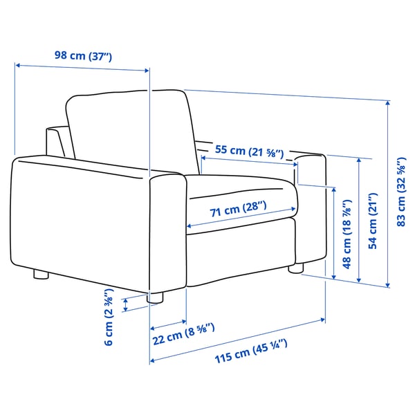 VIMLE armchair, with wide armrests/Djuparp dark grey, 115x83x98 cm