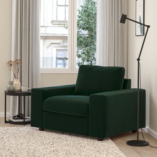VIMLE armchair, with wide armrests Djuparp/dark green, 115x83x98 cm