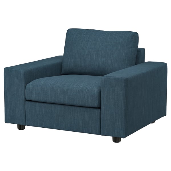 VIMLE armchair, with wide armrests/Hillared dark blue, 71x6x98 cm
