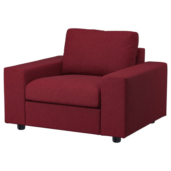VIMLE armchair, with wide armrests/Lejde red/brown, 115x83x98 cm