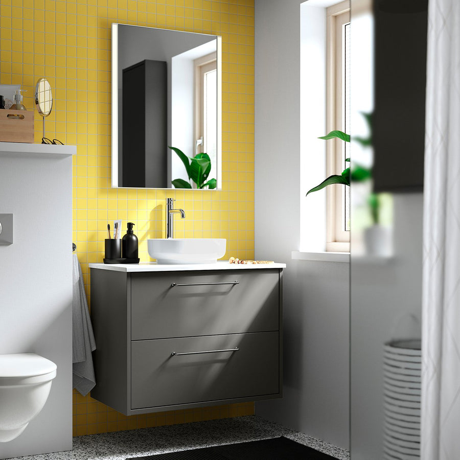 VINDELÄLVEN countertop wash-basin w water trap, white, 39x31 cm