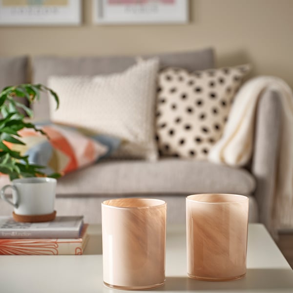 VINDSTILLA candle holder, beige, 15 cm
