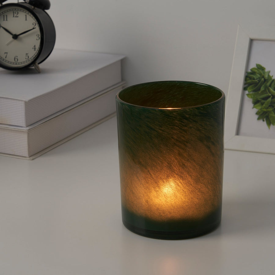 VINDSTILLA candle holder, dark green, 15 cm