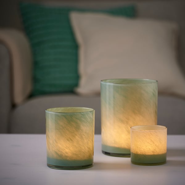 VINDSTILLA candle holder, green, 11 cm