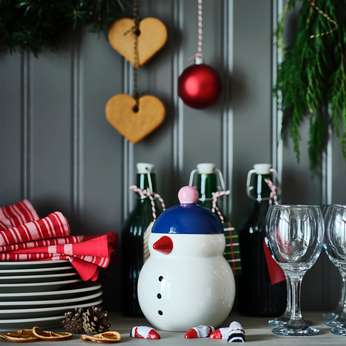 VINTERFINT jar with lid, snowman white, 13 cm