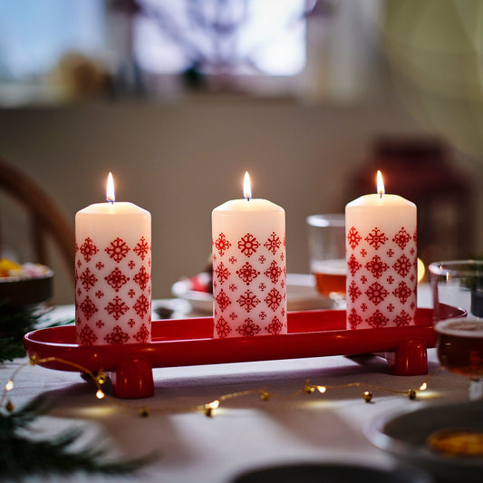 VINTERFINT candle dish, red, 42x13x4.5 cm