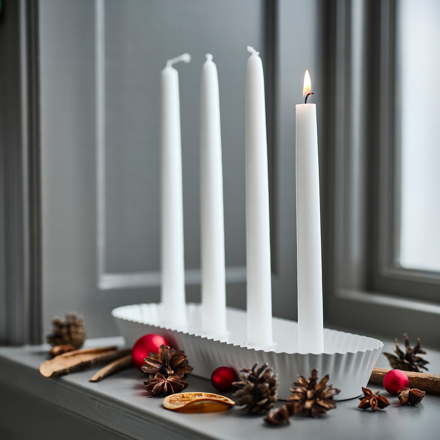 VINTERFINT unscented taper candle, white, 22 mm