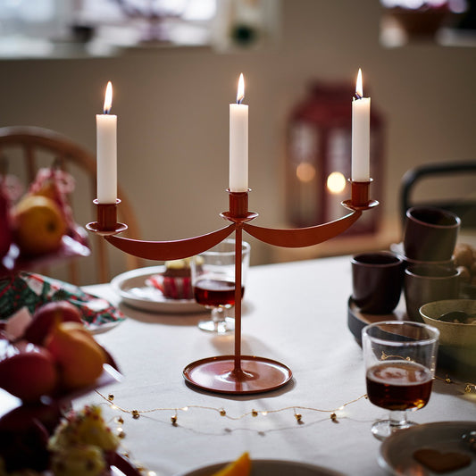 VINTERFINT candlestick, for 3 candles red, 24 cm