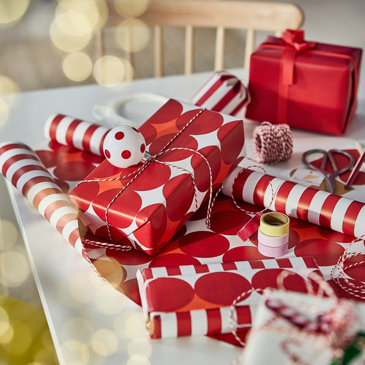 VINTERFINT gift wrap roll, double sided mixed patterns/red/white, 3x0.7 m/2.10 m²