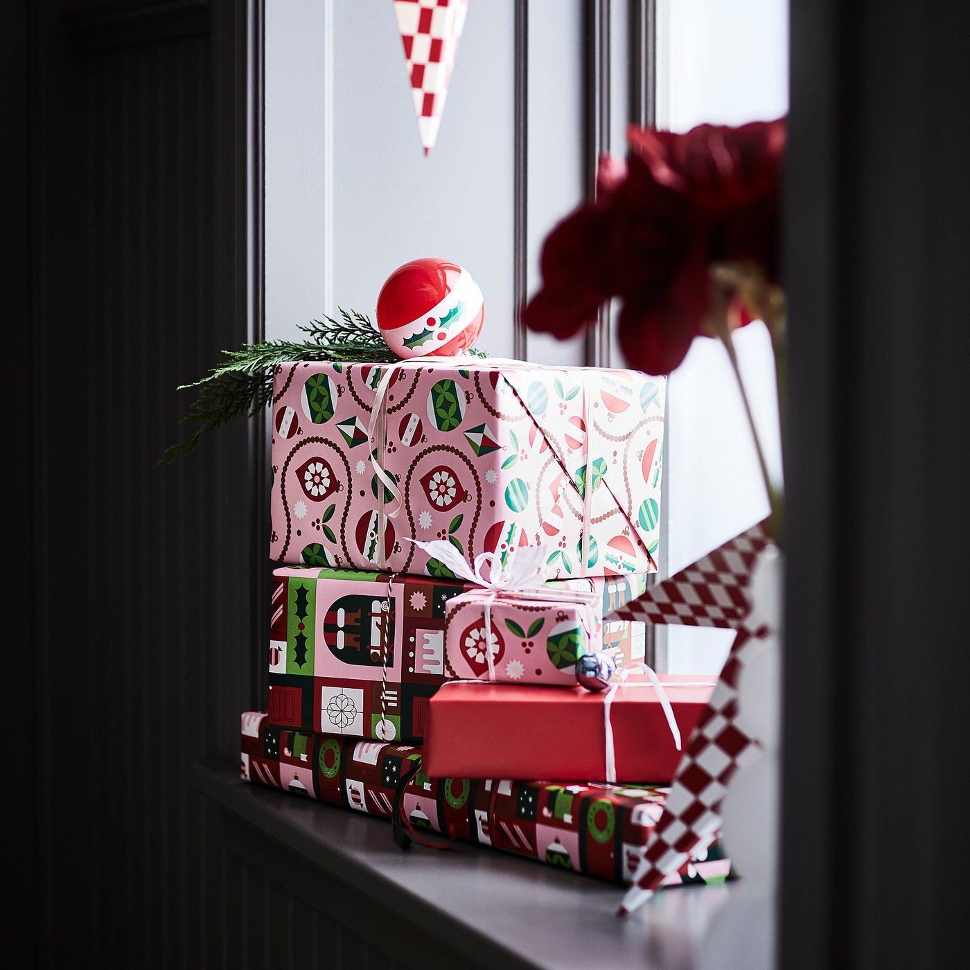 VINTERFINT gift wrap roll, mixed patterns red/pink, 9 mx0.7 m cm