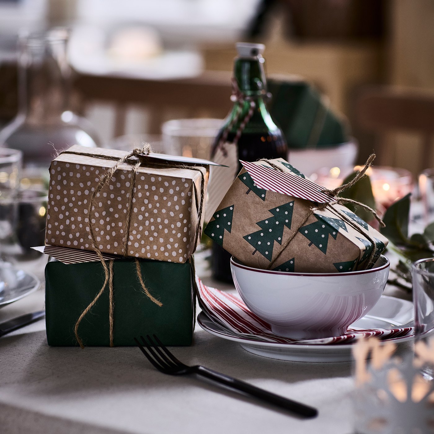 VINTERFINT gift wrap roll, mixed patterns green/brown, 3x0.7 m/2.10 m²