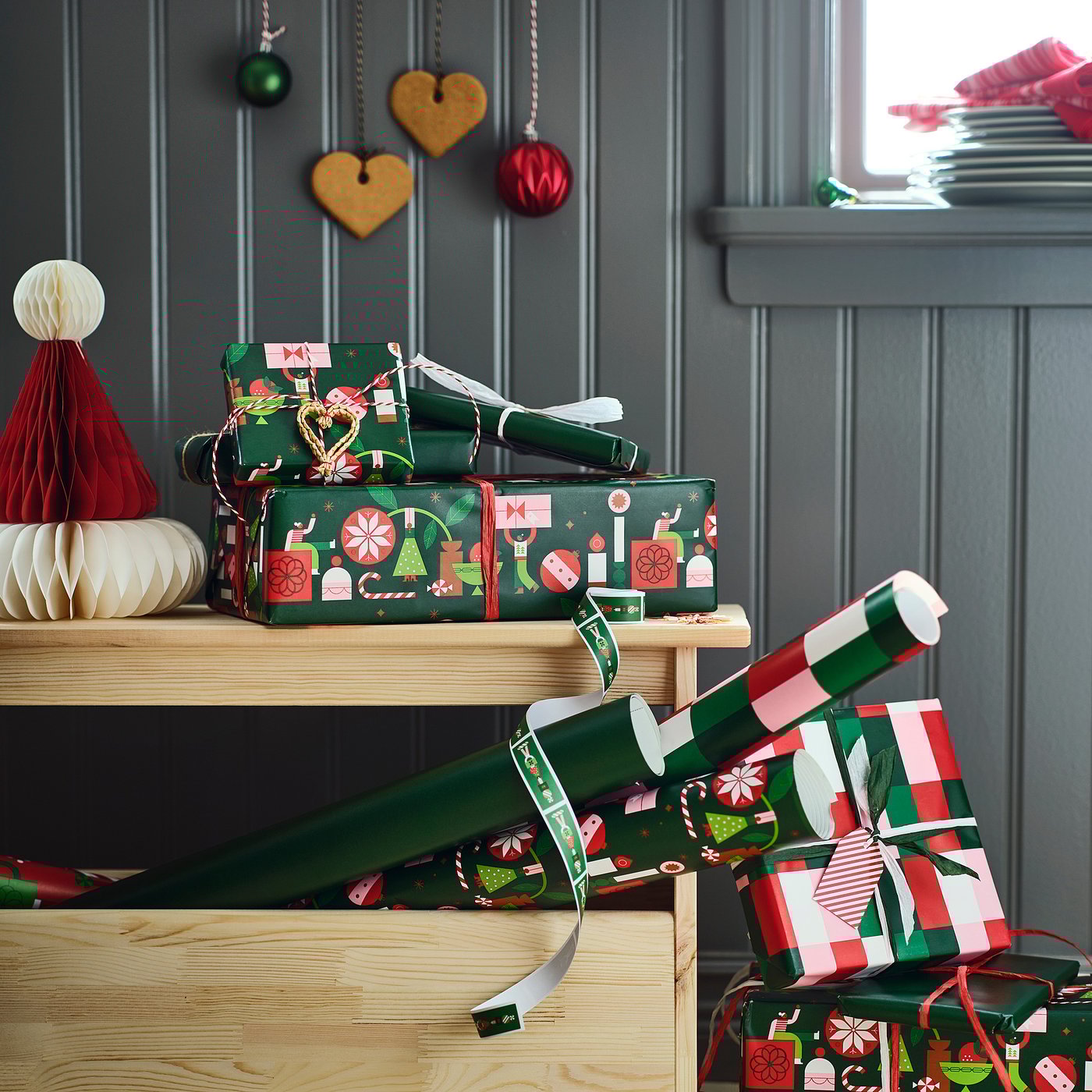 VINTERFINT gift wrap roll, mixed patterns green/red, 9 mx0.7 m cm