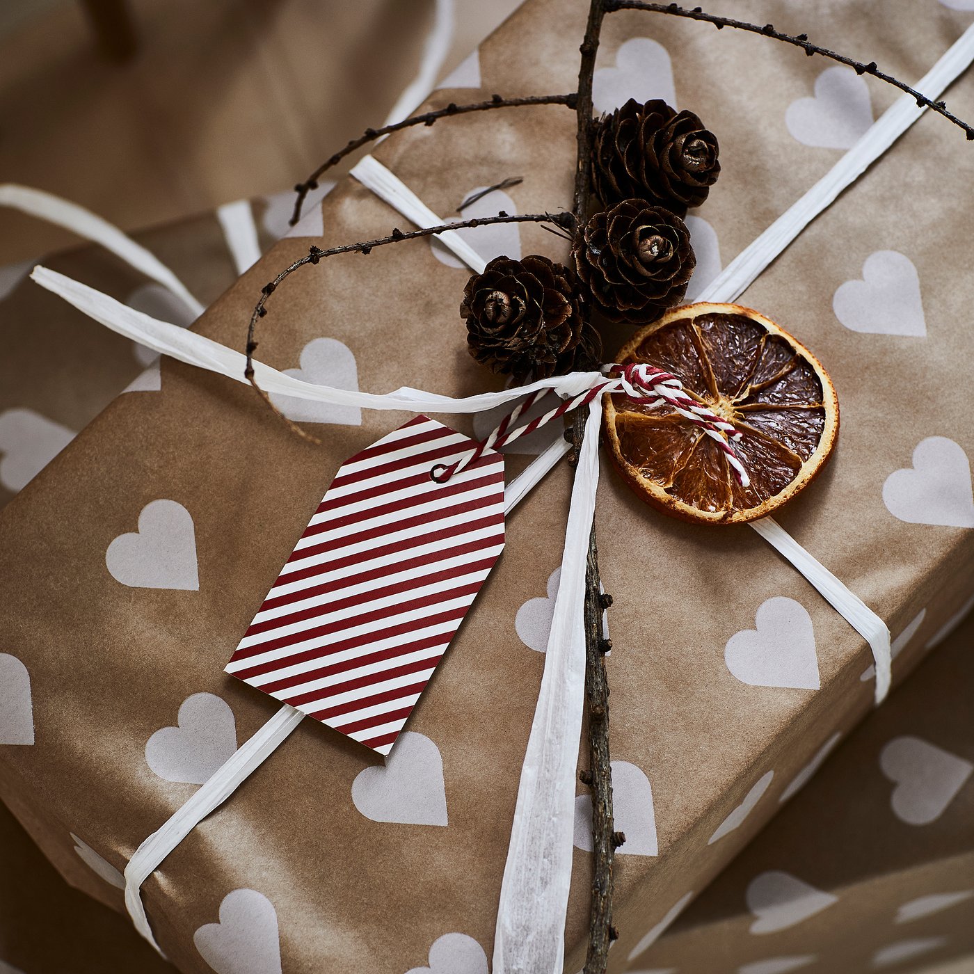 VINTERFINT gift wrap roll, heart pattern/brown, 3 mx0.7 m cm