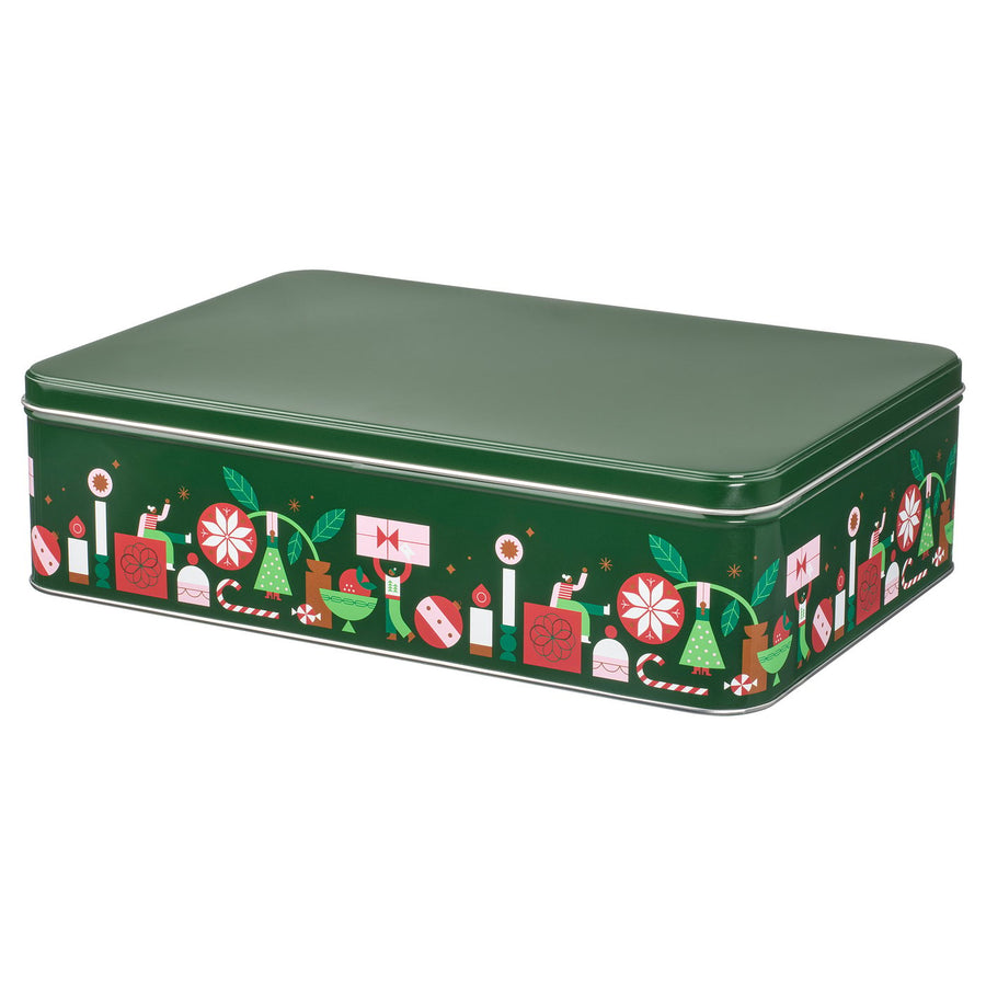 VINTERFINT tin with lid, green, 29x20x8 cm