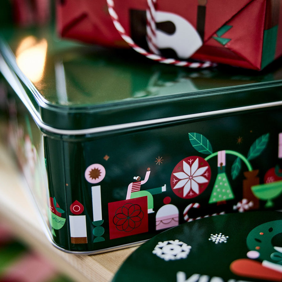 VINTERFINT tin with lid, green, 29x20x8 cm