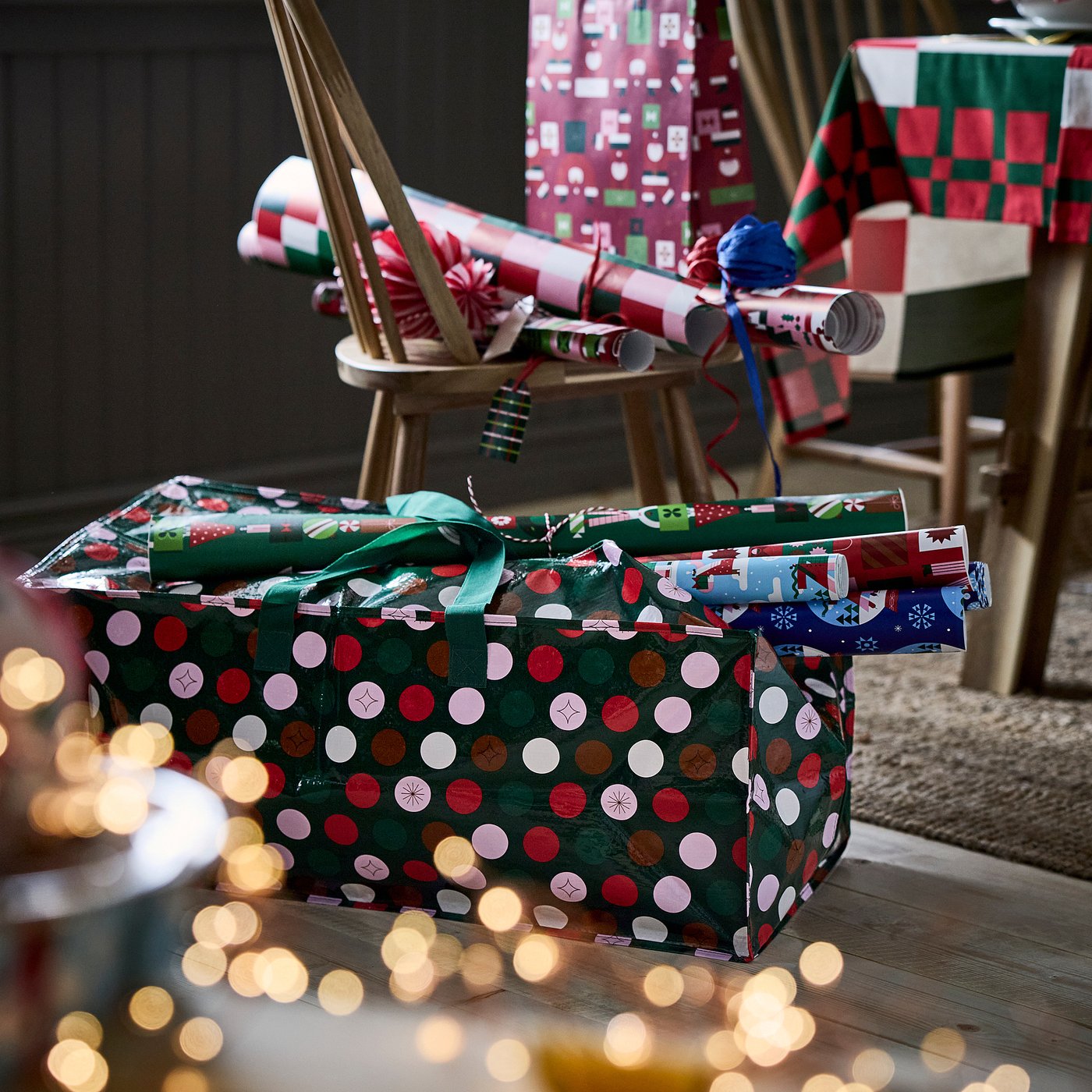 VINTERFINT storage bag, dotted/multicolour, 73x35 cm