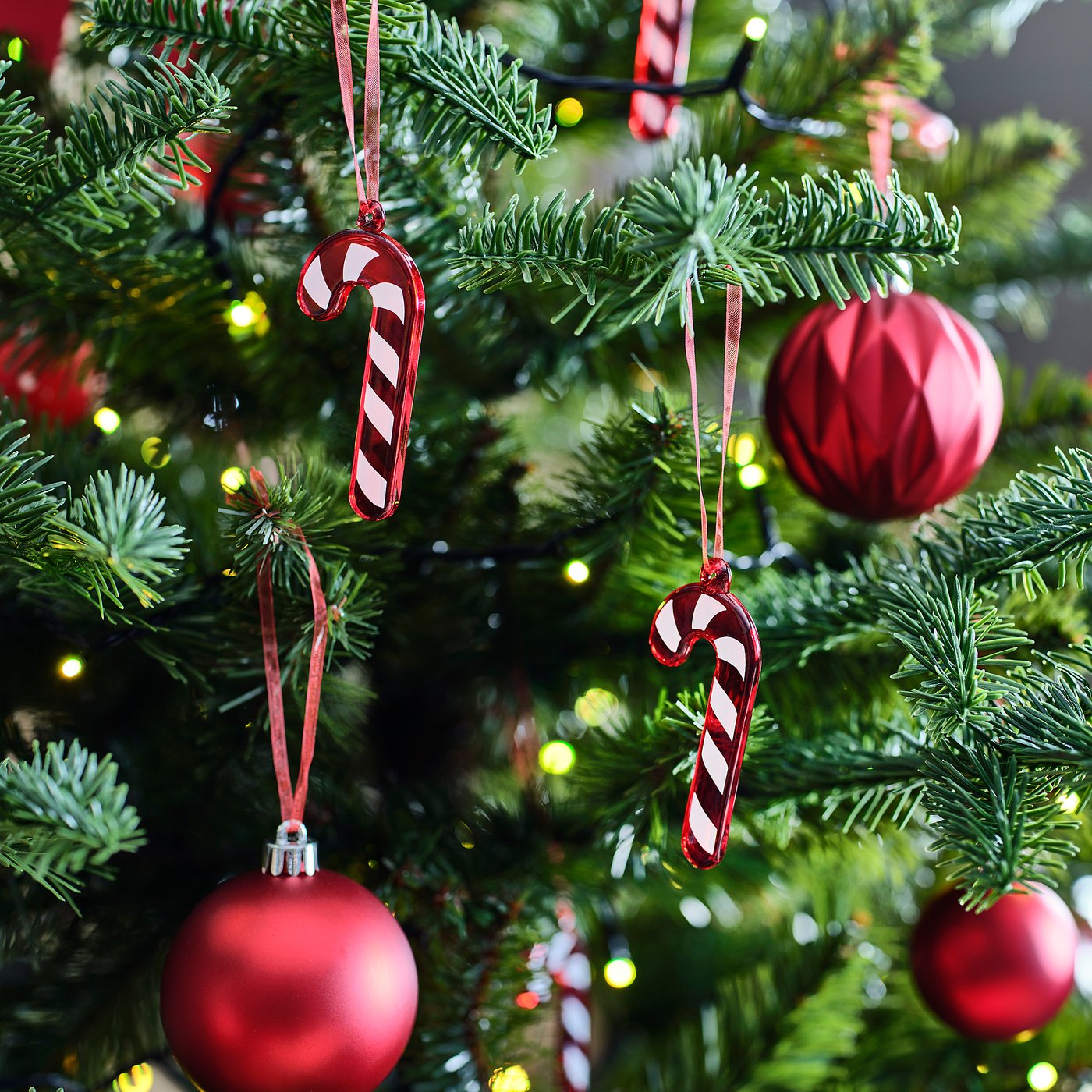 VINTERFINT tree ornament, glass/candy cane red/white