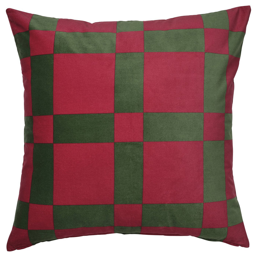 VINTERFINT cushion cover, check pattern red/dark green, 65x65 cm