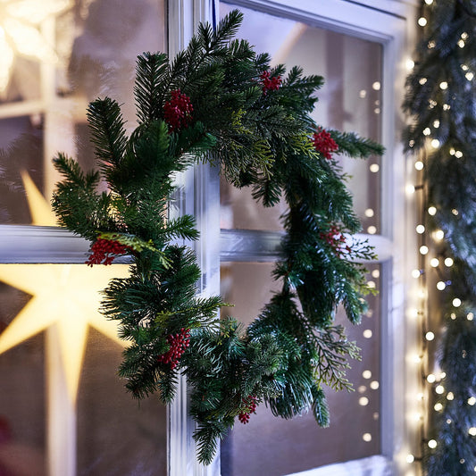 VINTERFINT artificial wreath, in/outdoor green, 60 cm