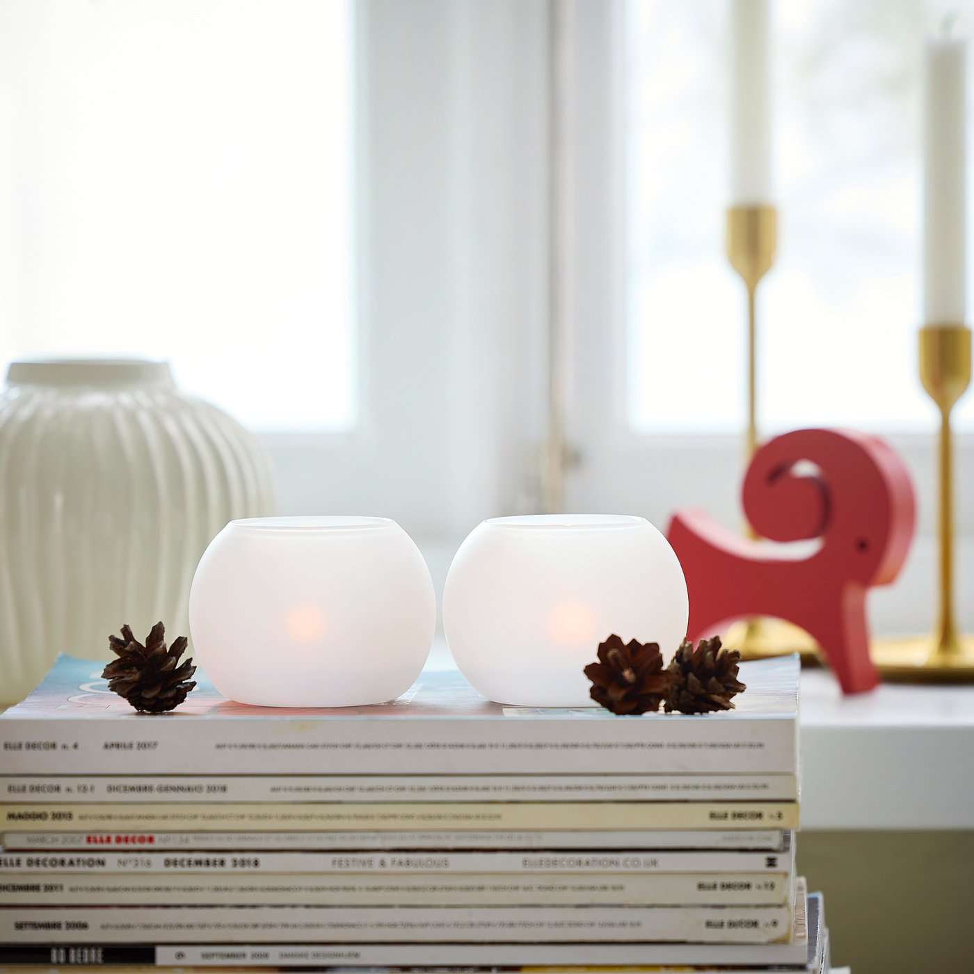 VINTERFINT tealight holder, frosted glass white, 9 cm