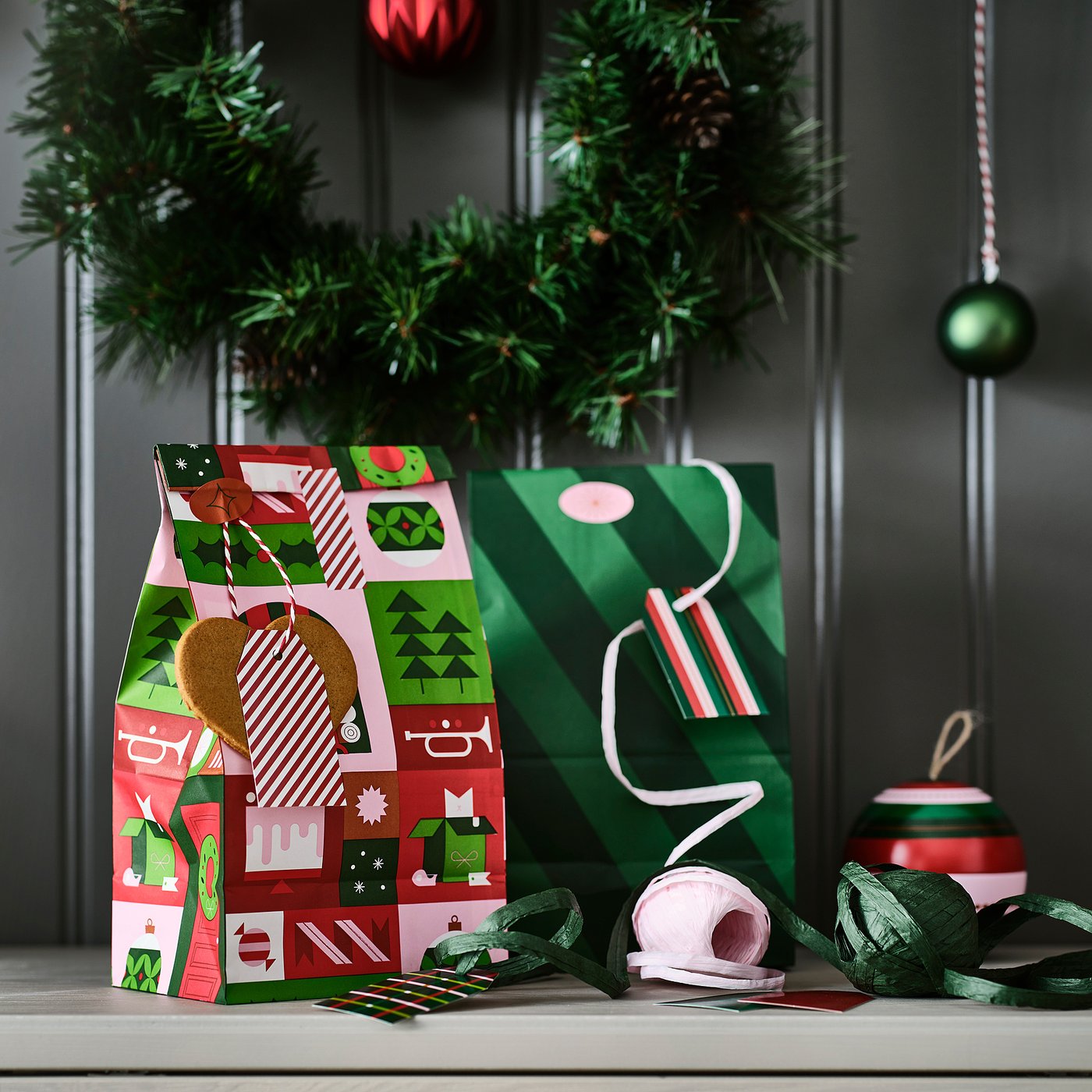 VINTERFINT paper bag, mixed patterns mixed colours, 30x15 cm