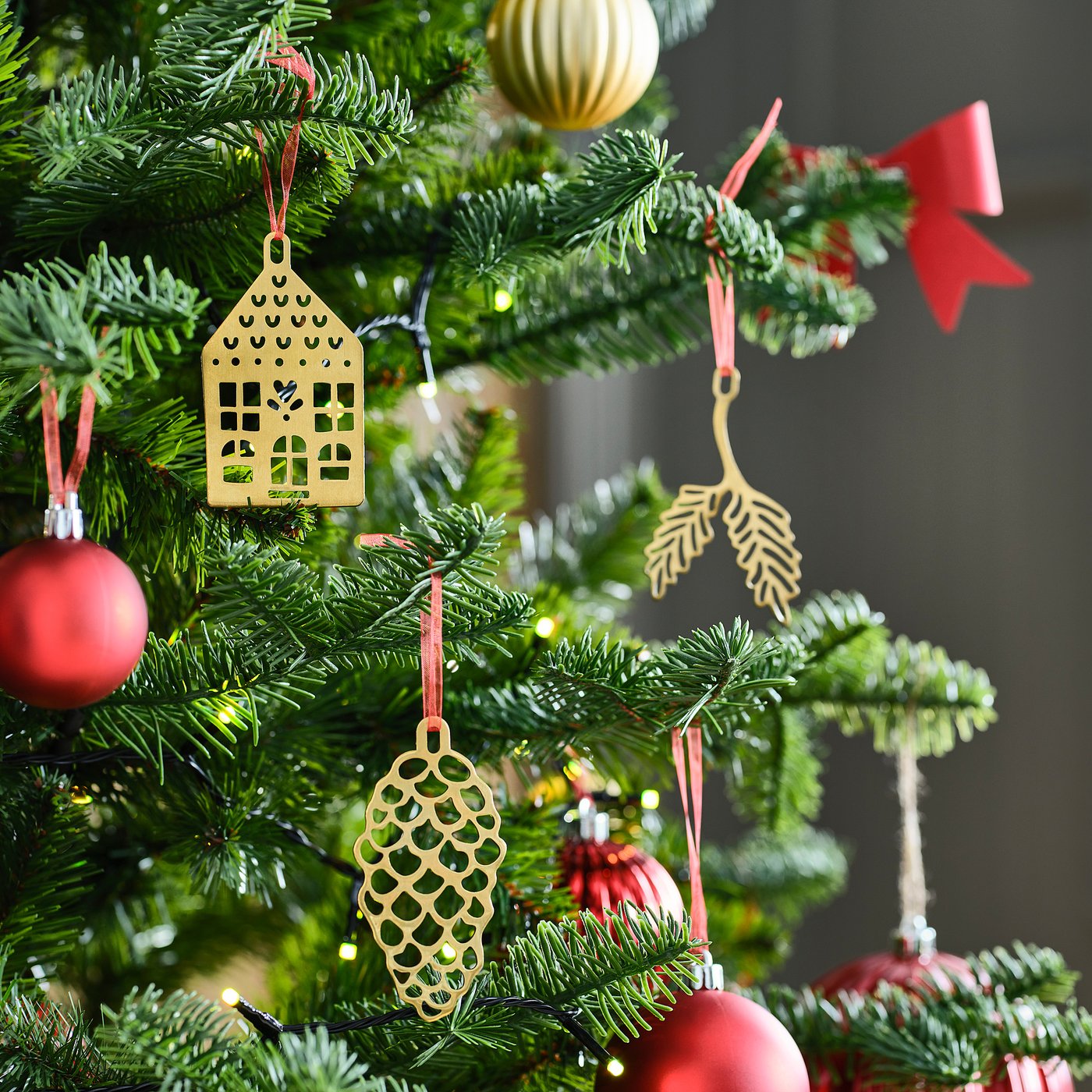 VINTERFINT tree ornament set of 3, gold-colour