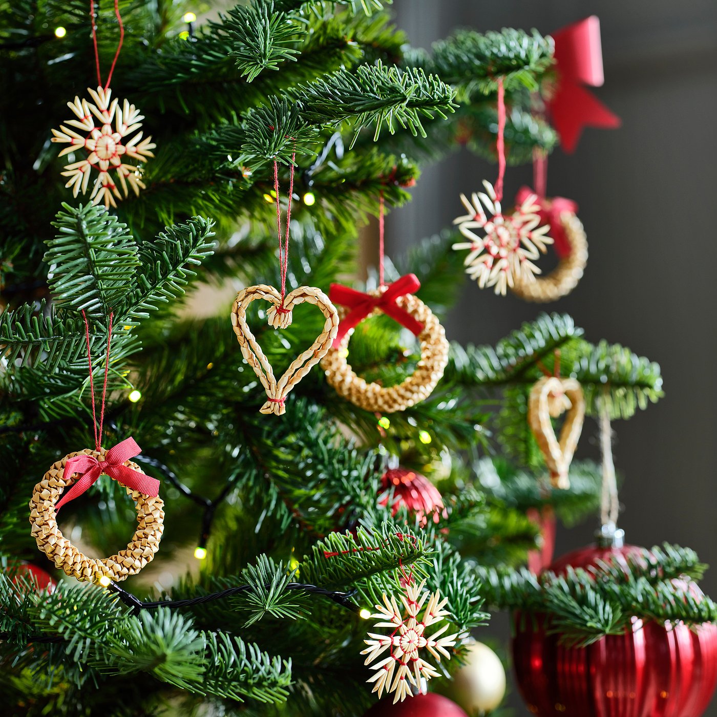 VINTERFINT tree ornament set of 9, straw