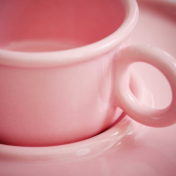 VINTERFINT cup with saucer, pink, 7 cl