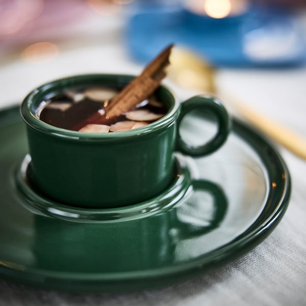 VINTERFINT cup with saucer, dark green, 17 cm