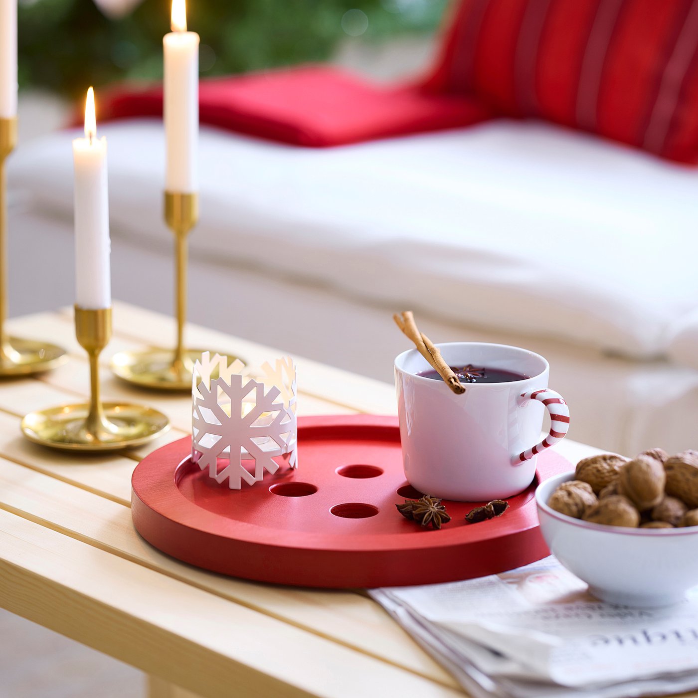 VINTERFINT tray, button red, 30 cm