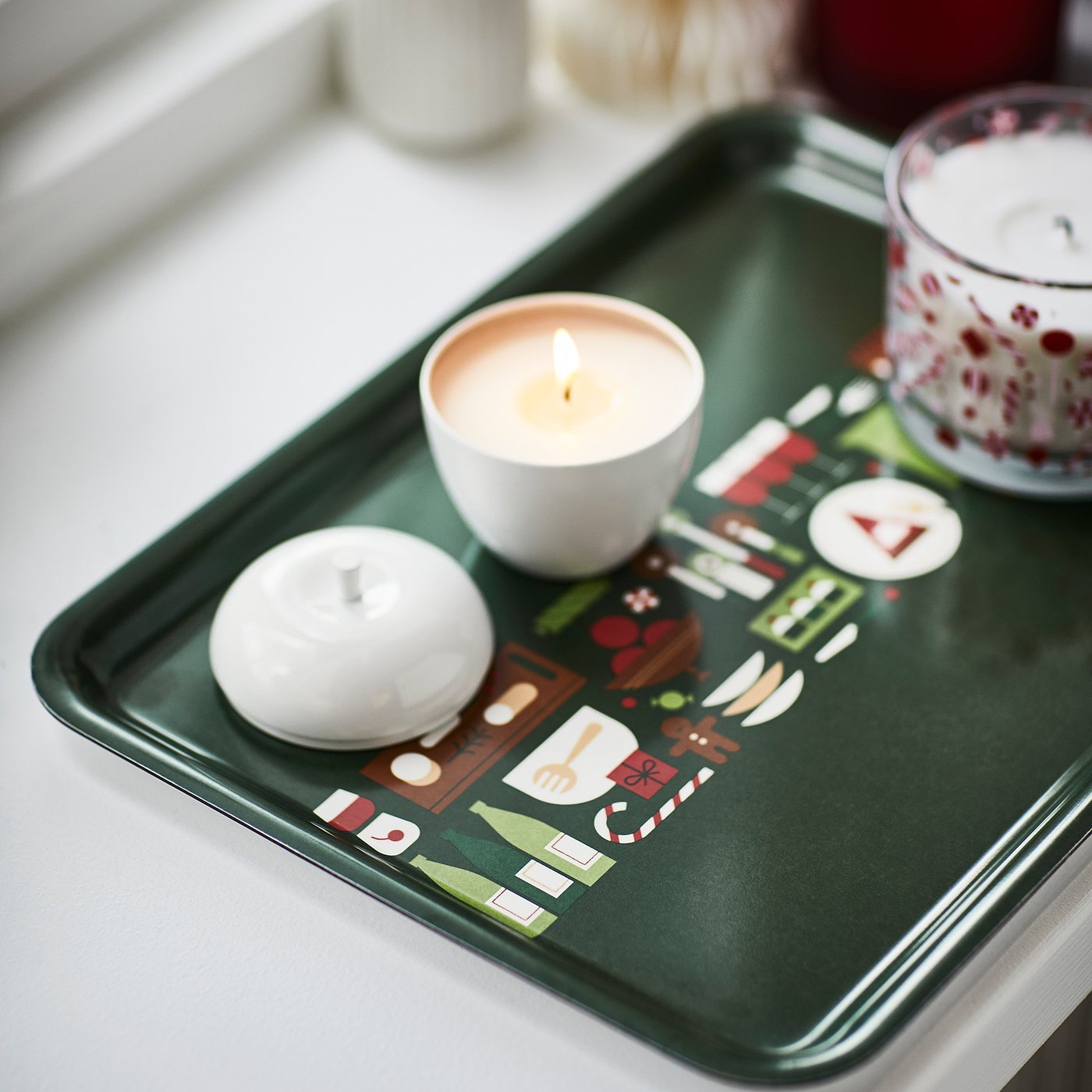 VINTERFINT tray, green, 37x28 cm
