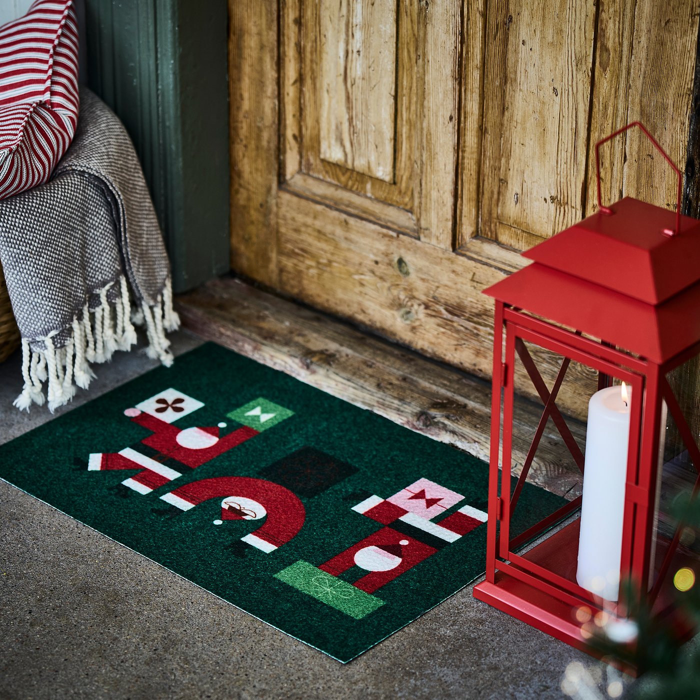 VINTERFINT door mat, Santa Claus pattern green, 60x40 cm